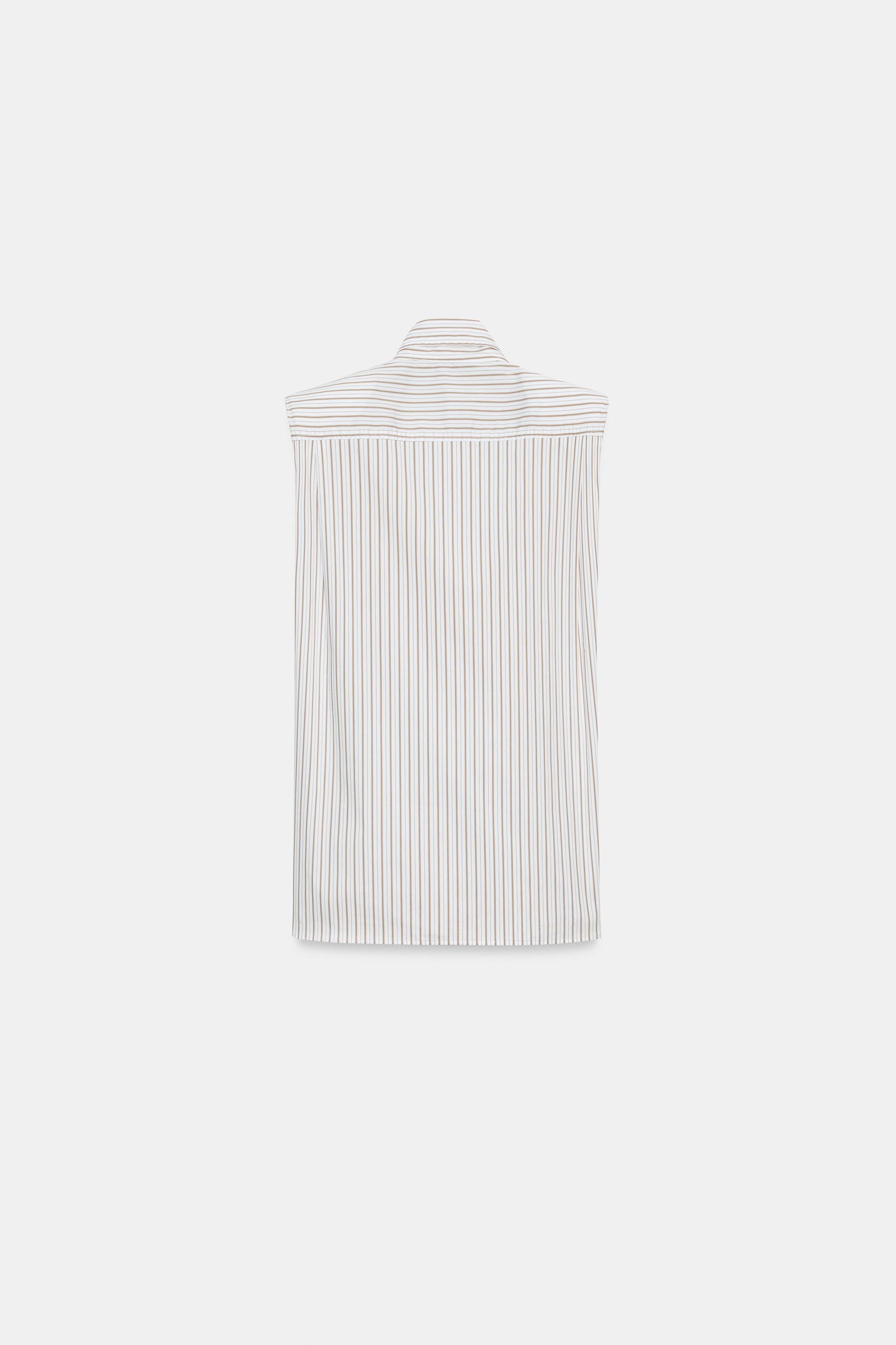 STRIPED TIE-NECK SHIRT WITH SHOULDER PADS